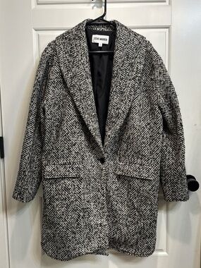 Steve Madden Black and White Herringbone Shawl Collar Coat